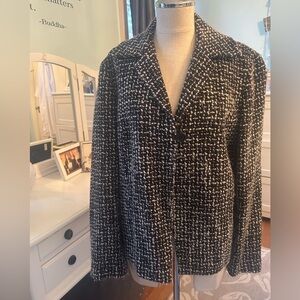 Sigrid Olsen, wool jacket blazer, one button black white XL